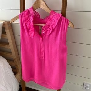 Bright pink j crew ruffle blouse